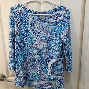 Lilly Pulitzer Blue and White Swirl Top